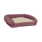 Pet bed with a checkered pattern and beige interior on a white background