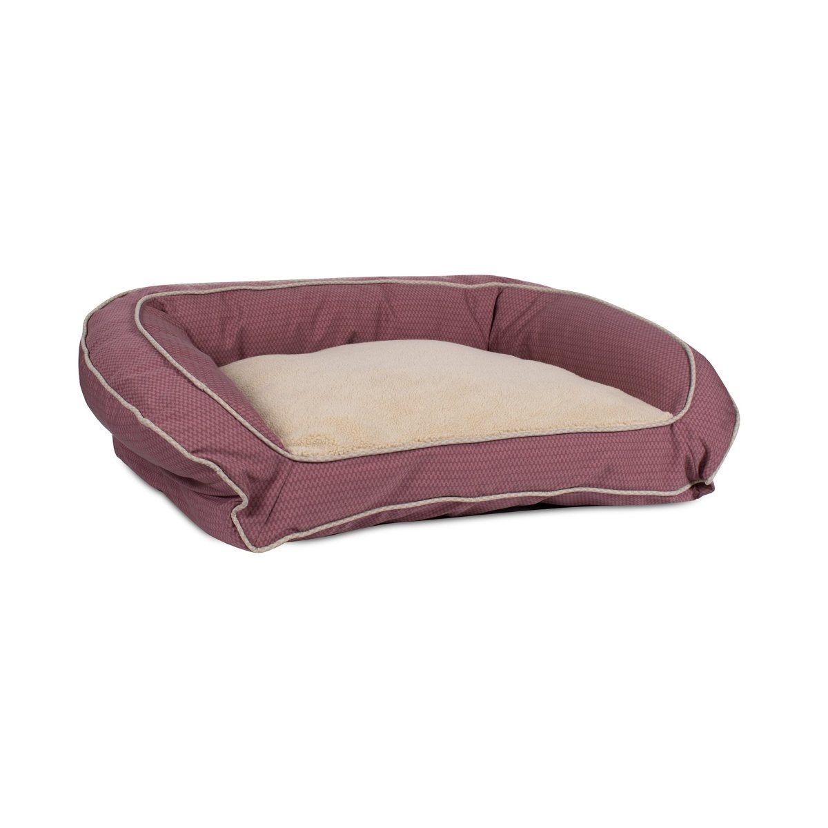 Pet bed with a checkered pattern and beige interior on a white background