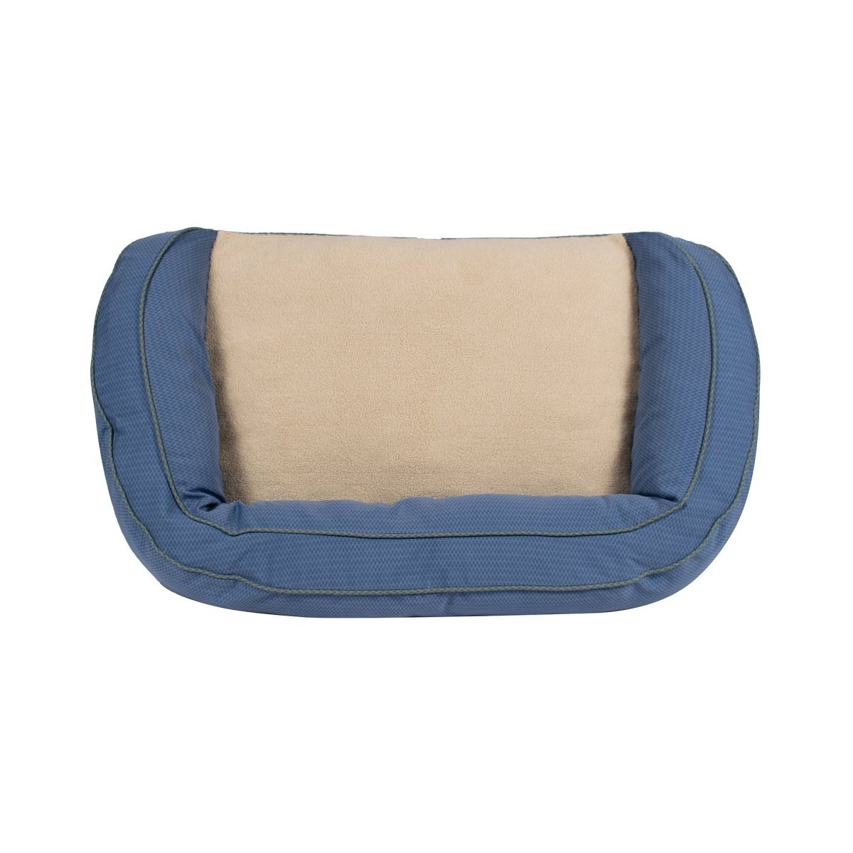 Blue and beige pet bed on a white background