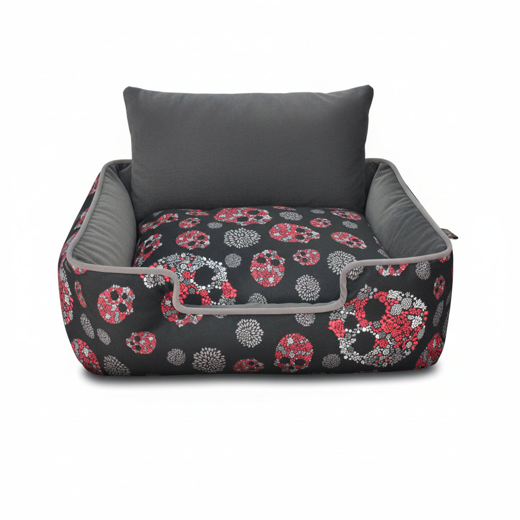 Dog bed with floral pattern on a white background